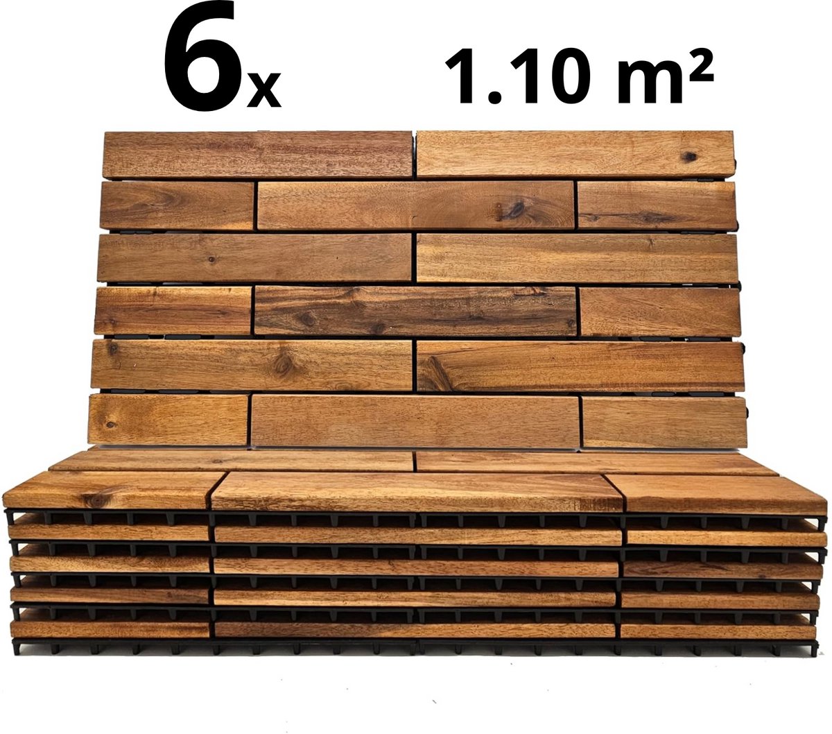 Houten Terrastegels - 15 Latjes - Acaciahout - Bruin - 6 Stuks - 1.10 m²