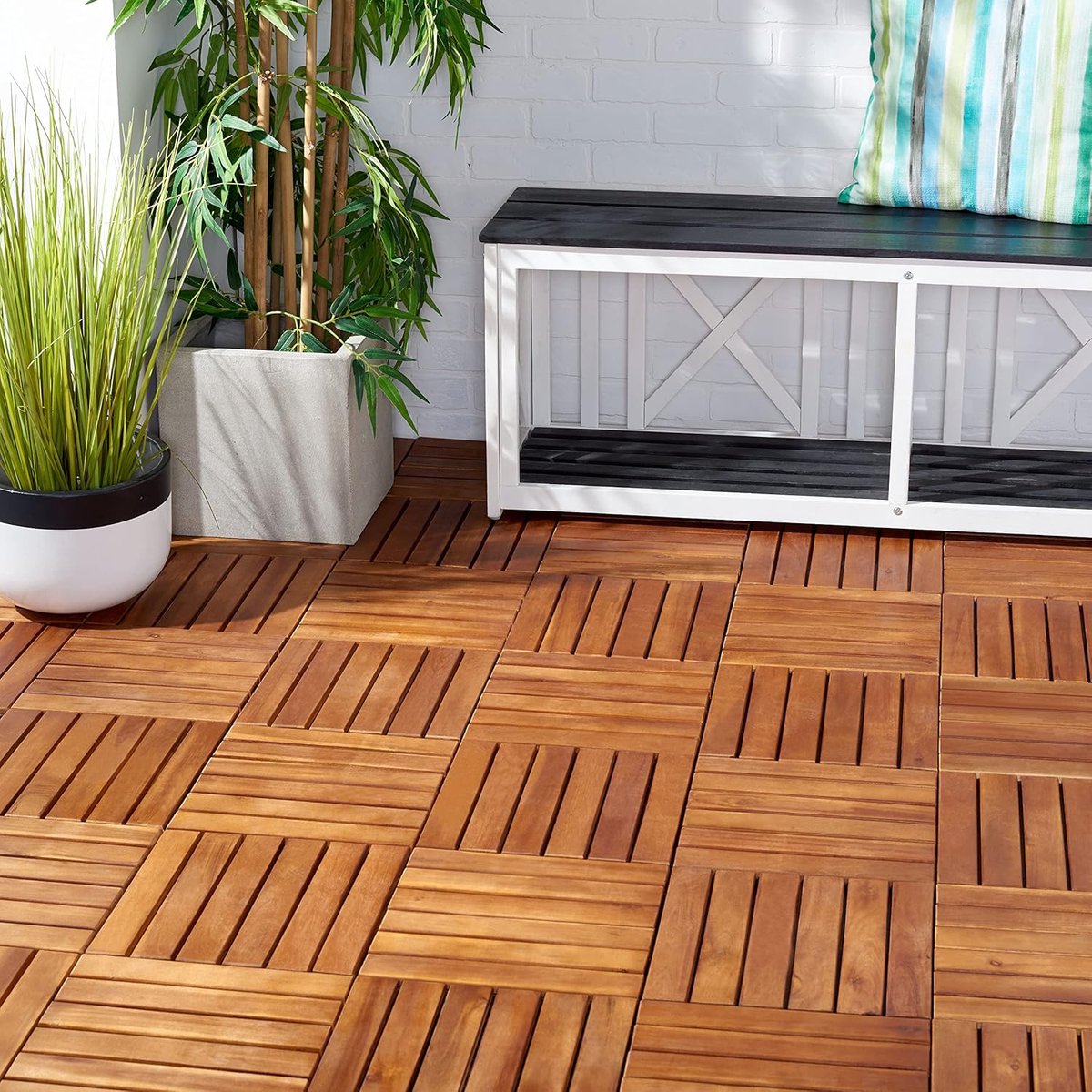 Houten Terrastegels - 6 Latjes - Acaciahout - Bruin - 10 Stuks - 0,90 m²