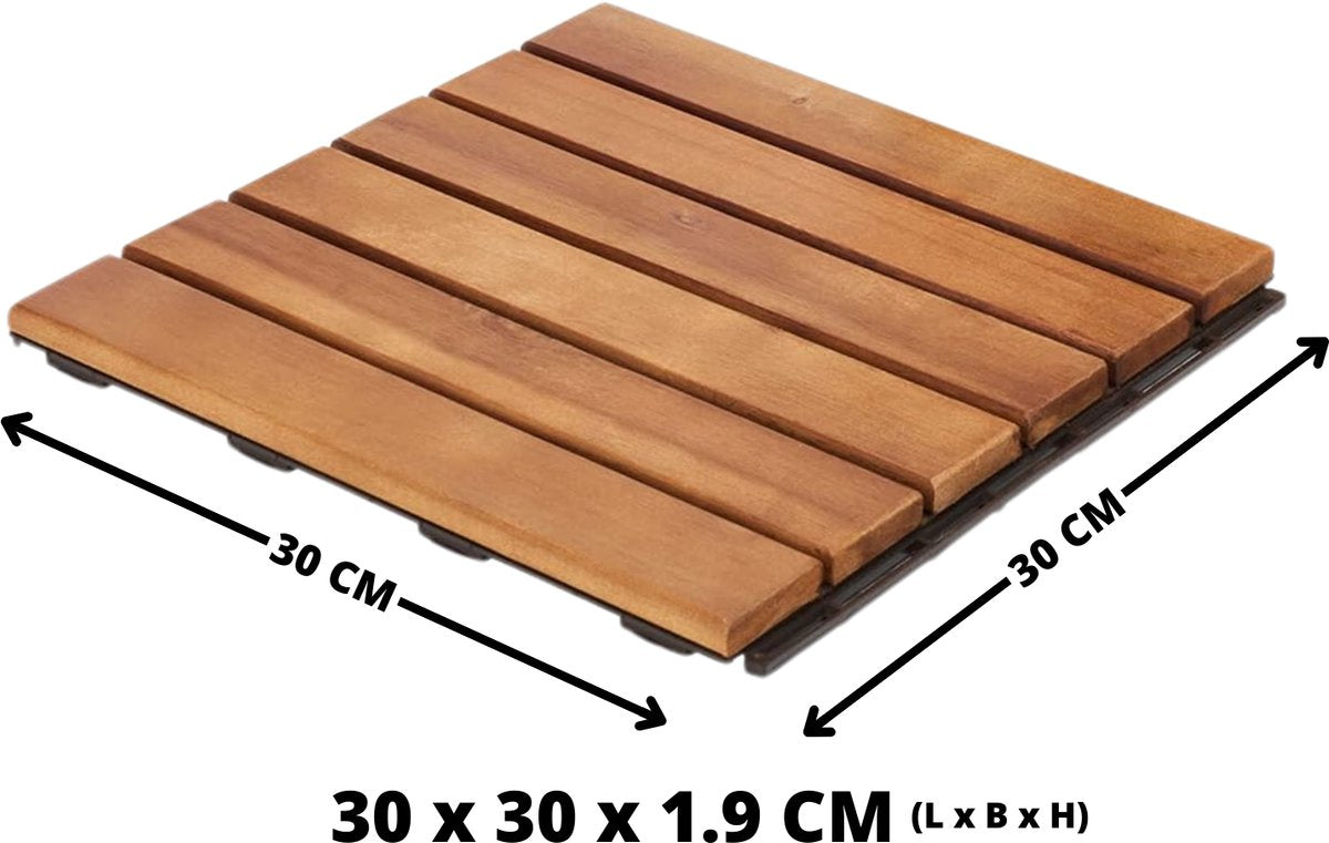 Houten Terrastegels - 6 Latjes - Acaciahout - Bruin - 10 Stuks - 0,90 m²