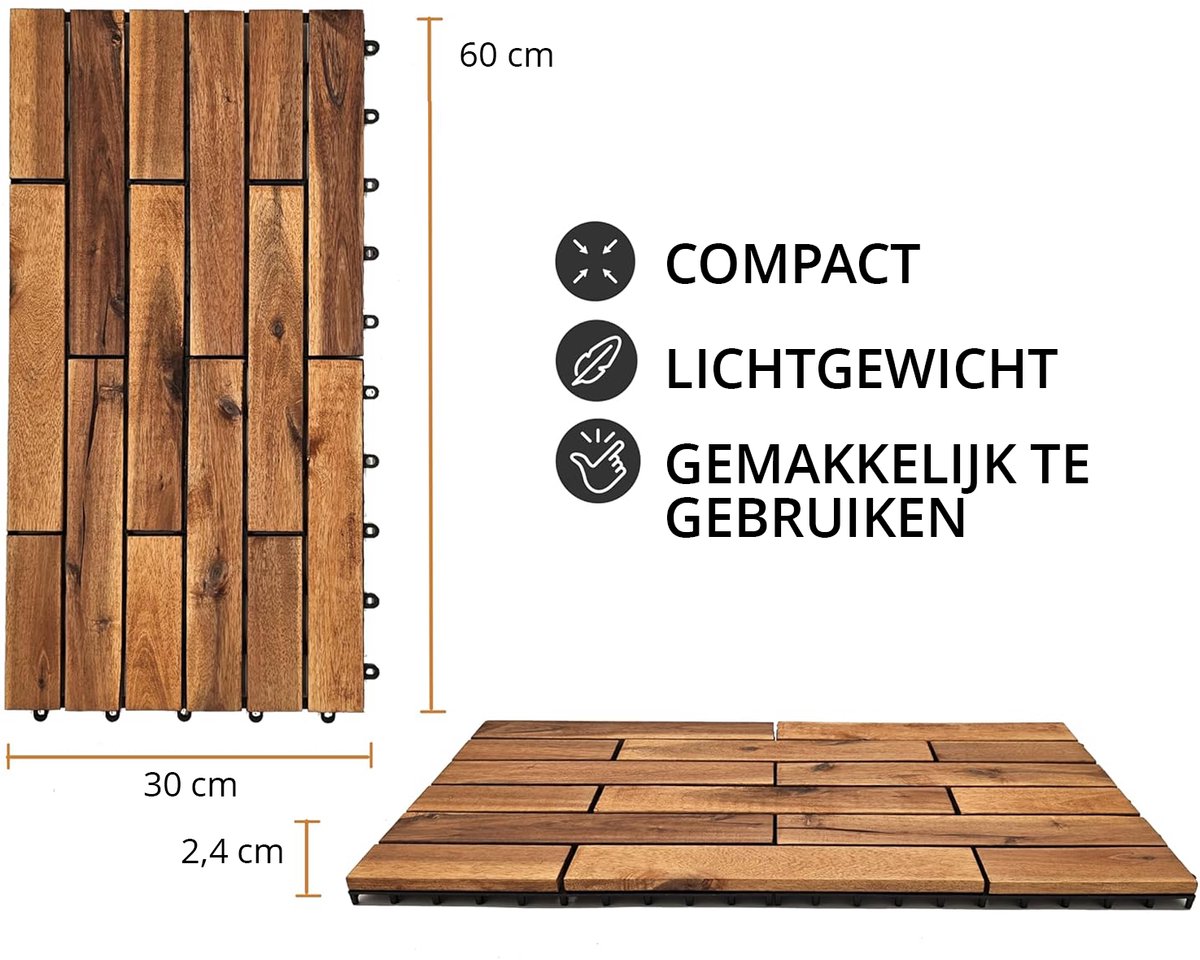 Houten Terrastegels - 15 Latjes - Acaciahout - Bruin - 6 Stuks - 1.10 m²