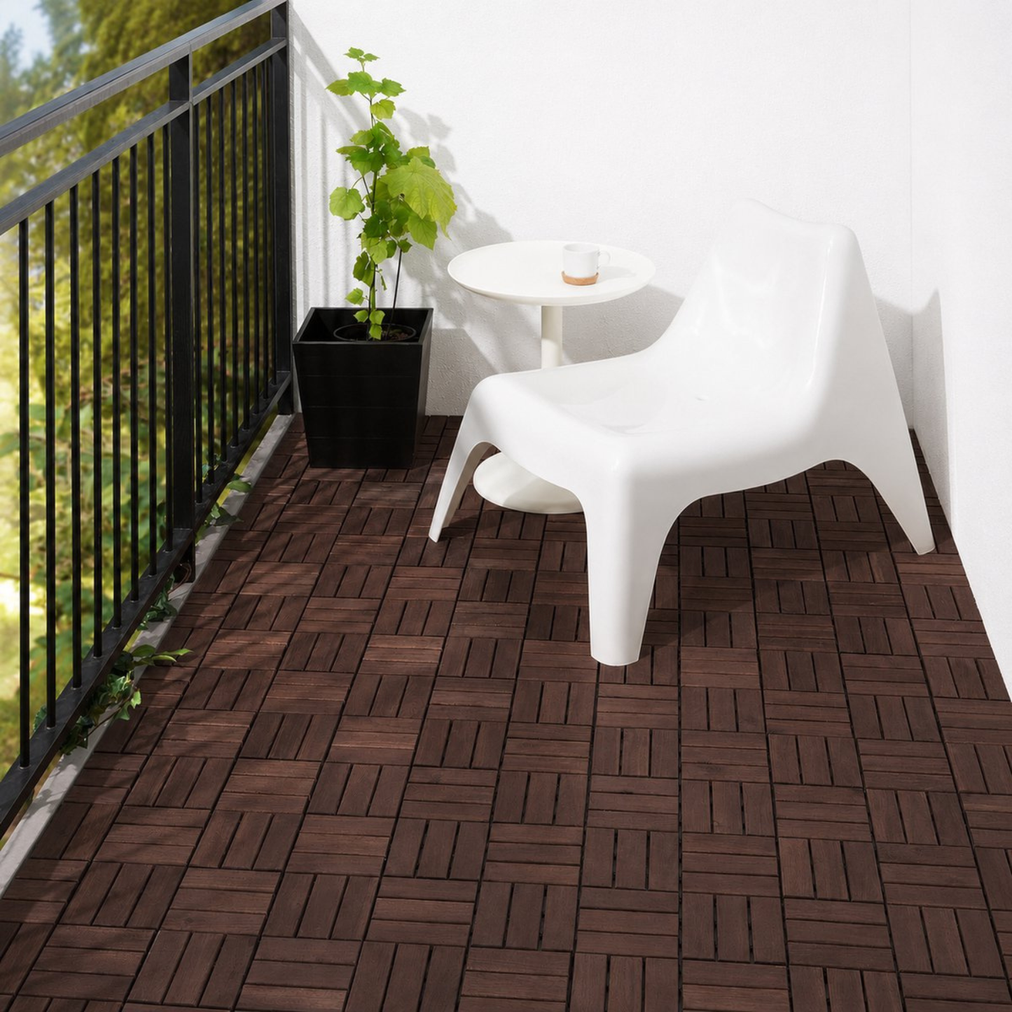 Houten Terrastegels - 12 Latjes - Acaciahout - Donkerbruin - 10 Stuks - 0,90 m²