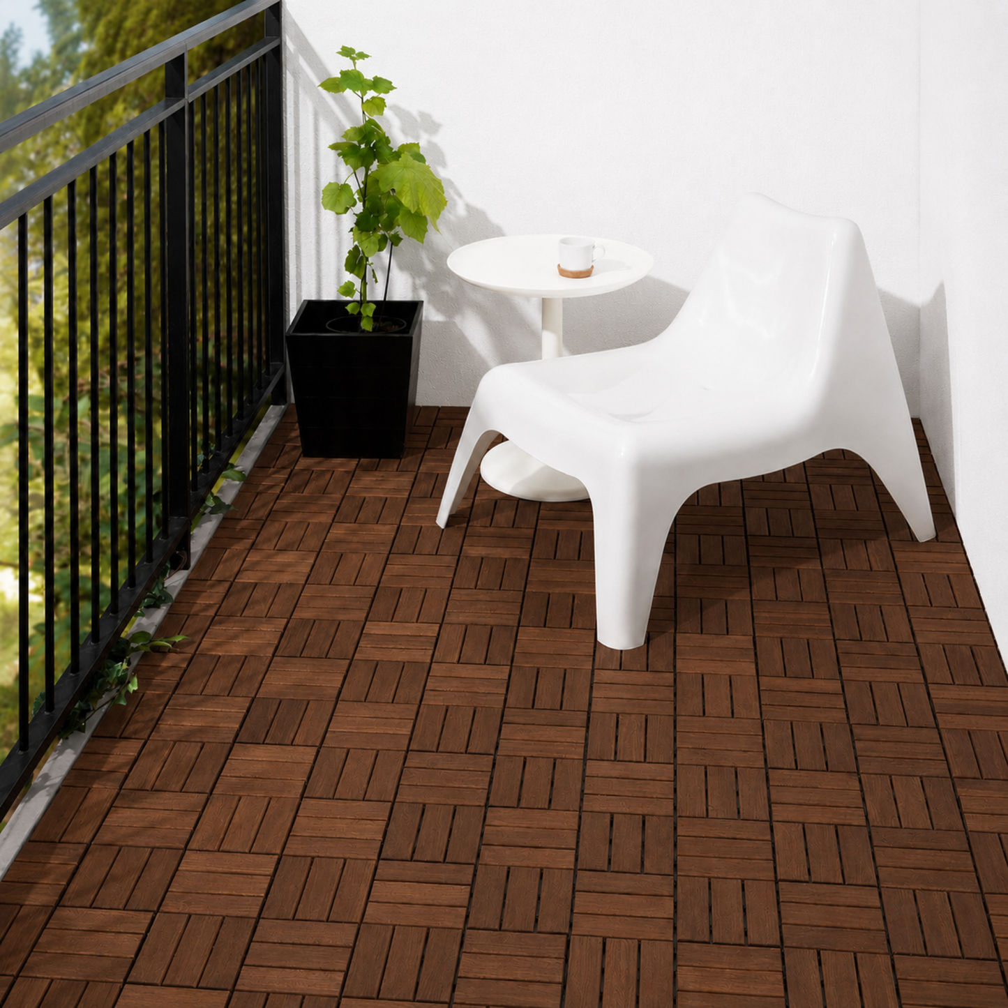 Houten Terrastegels - 12 Latjes - Acaciahout - Donkerbruin - 10 Stuks - 0,90 m²