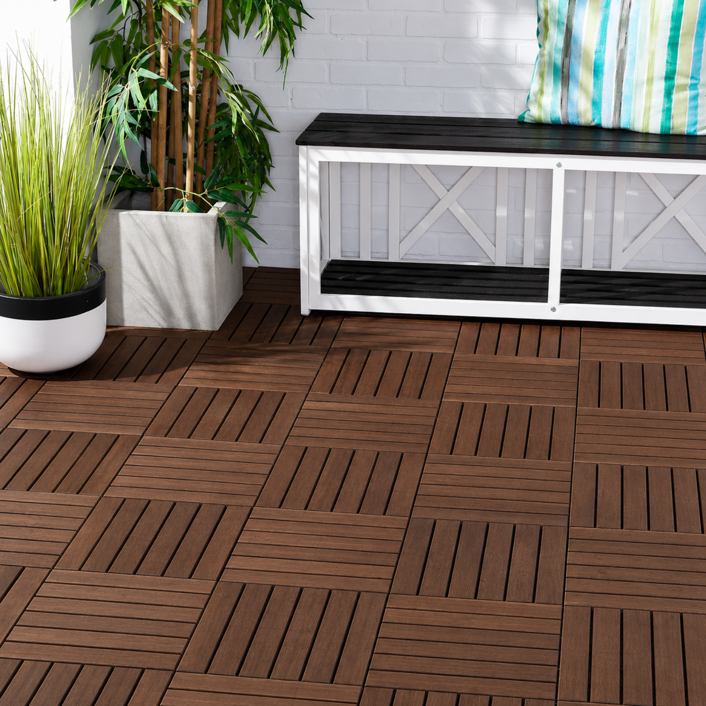 Houten Terrastegels - 6 Latjes - Acaciahout - Donkerbruin - 10 Stuks - 0,90 m²
