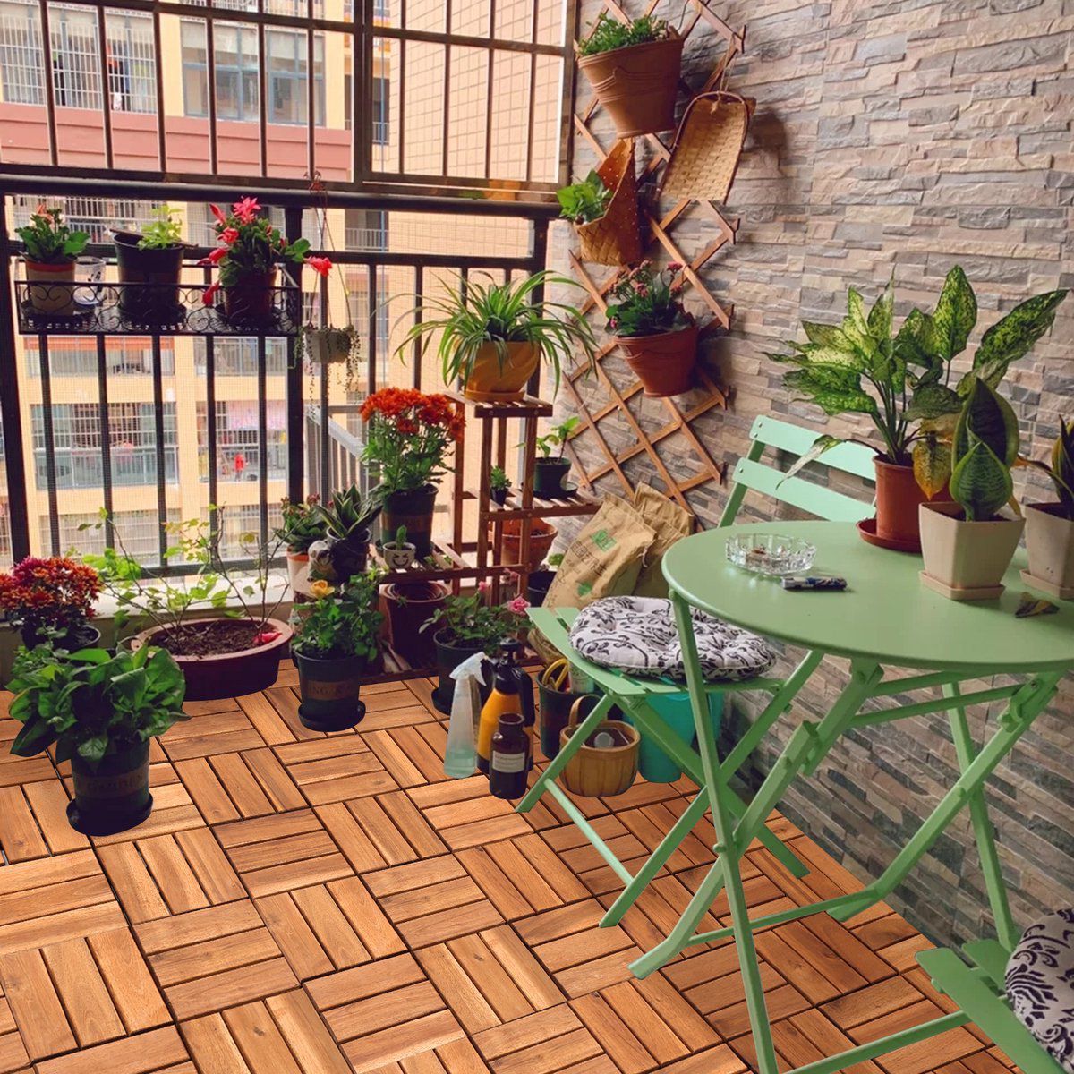 Houten Terrastegels - 12 Latjes - Acaciahout - Bruin - 10 Stuks - 0,90 m²