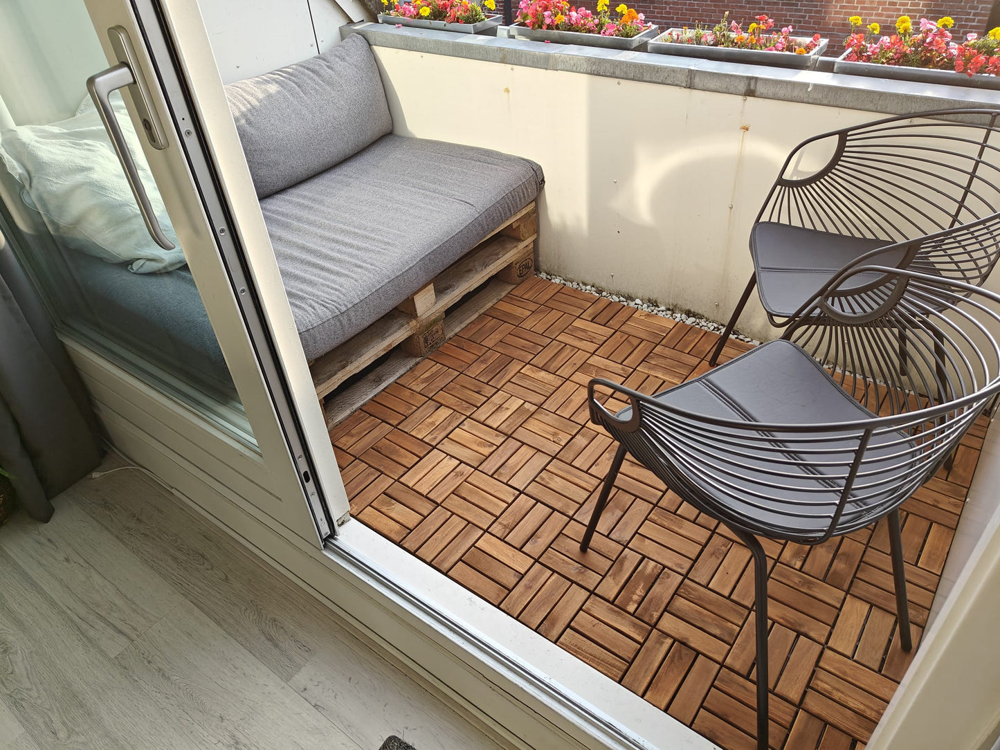 Houten Terrastegels - 12 Latjes - Acaciahout - Bruin - 10 Stuks - 0,90 m²