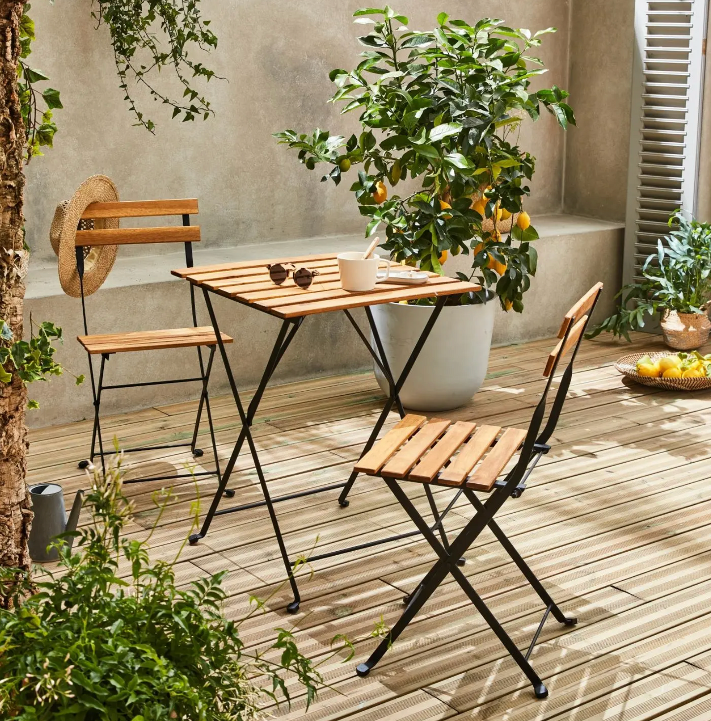 3-Delige Bistroset - Acaciahout / Metaal - 2 Tuinstoelen & 1 Tuintafel