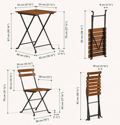 3-Delige Bistroset - Acaciahout / Metaal - 2 Tuinstoelen & 1 Tuintafel