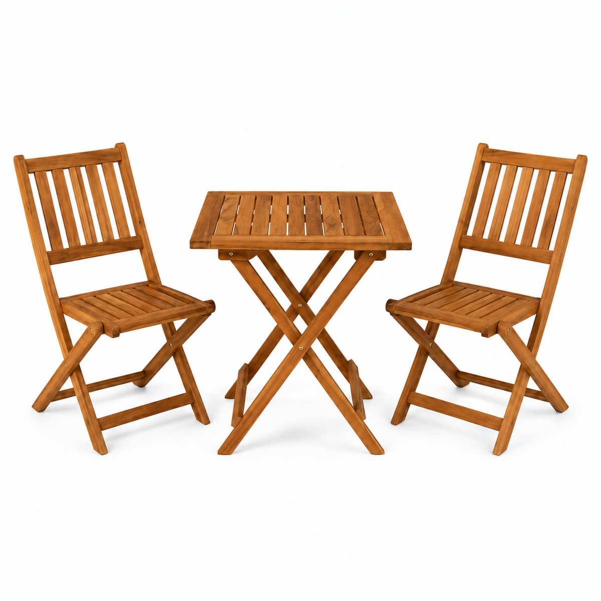 3-Delige Bistroset - Acaciahout - 2 Tuinstoelen & 1 Tuintafel Vierkant