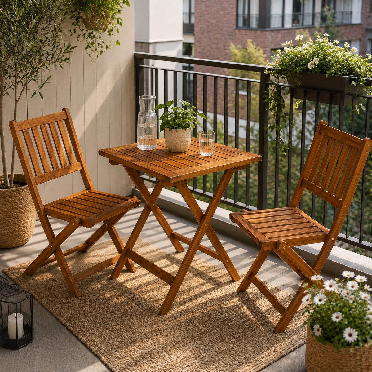 3-Delige Bistroset - Acaciahout - 2 Tuinstoelen & 1 Tuintafel Vierkant