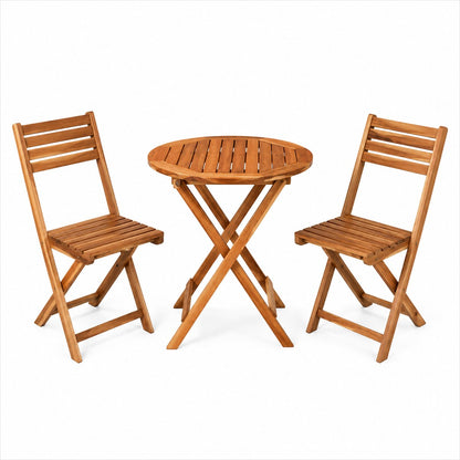 3-Delige Bistroset - Acaciahout - 2 Tuinstoelen & 1 Tuintafel Rond