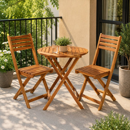 3-Delige Bistroset - Acaciahout - 2 Tuinstoelen & 1 Tuintafel Rond
