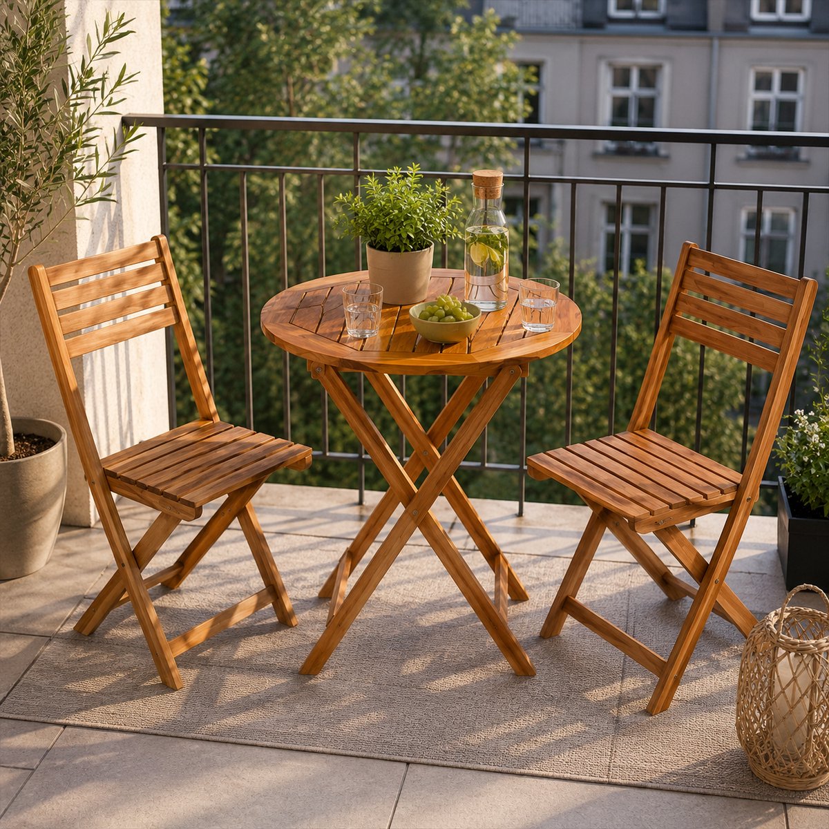 3-Delige Bistroset - Acaciahout - 2 Tuinstoelen & 1 Tuintafel Rond