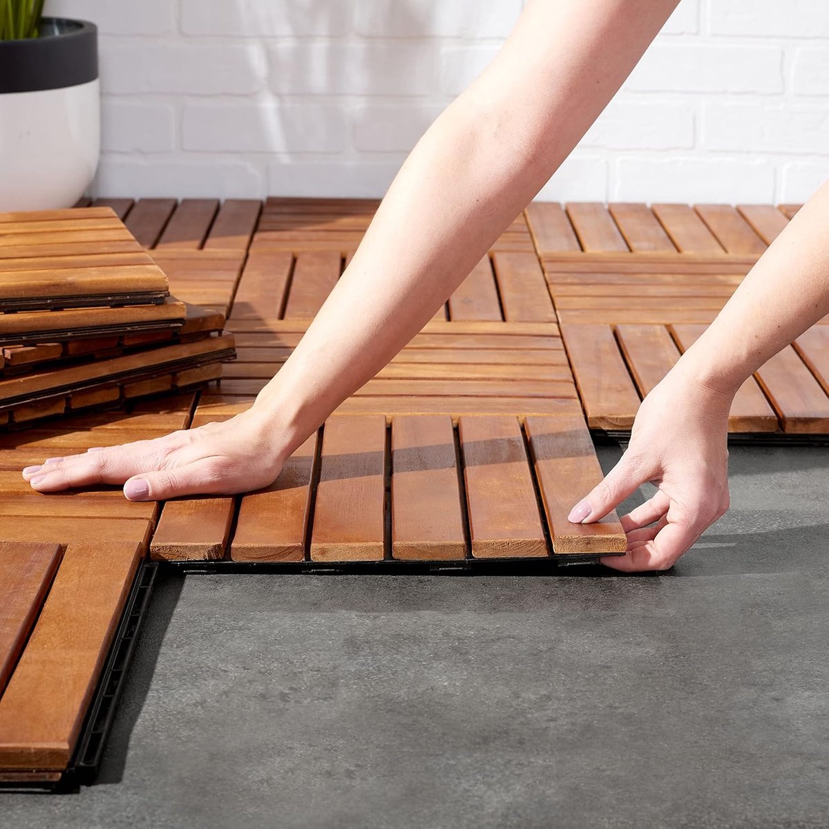 Houten Terrastegels - 6 Latjes - Acaciahout - Bruin - 10 Stuks - 0,90 m²