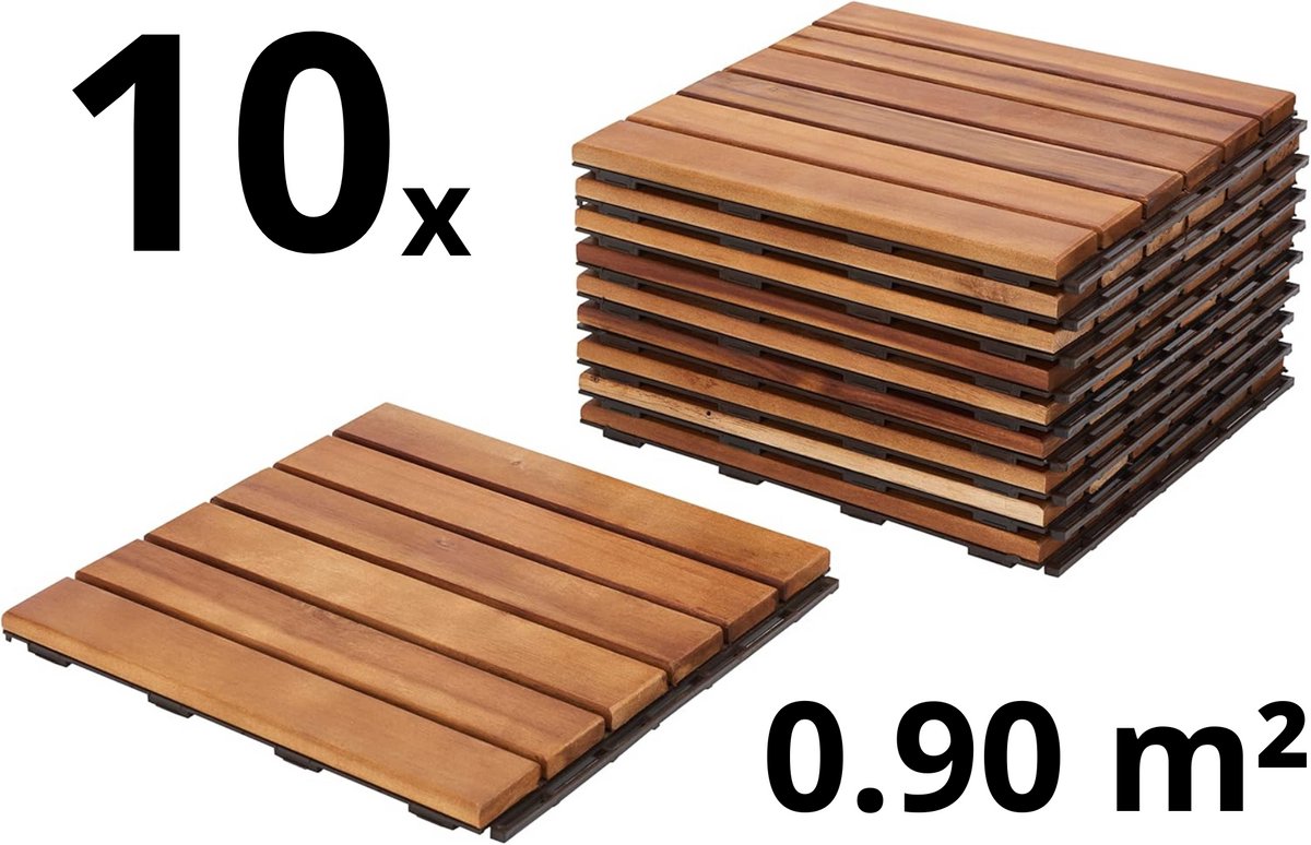 Houten Terrastegels - 6 Latjes - Acaciahout - Bruin - 10 Stuks - 0,90 m²