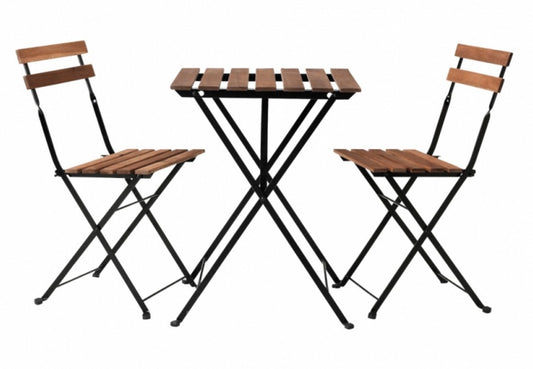 3-Delige Bistroset - Acaciahout / Metaal - 2 Tuinstoelen & 1 Tuintafel