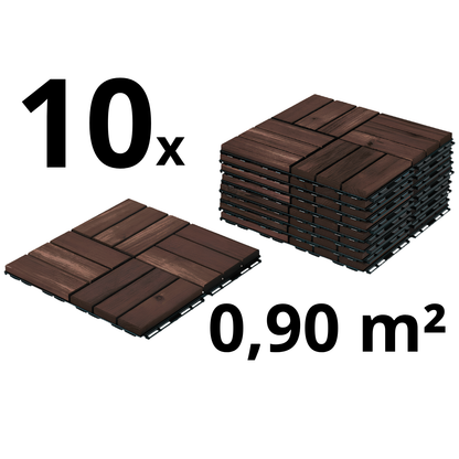 Houten Terrastegels - 12 Latjes - Acaciahout - Donkerbruin - 10 Stuks - 0,90 m²