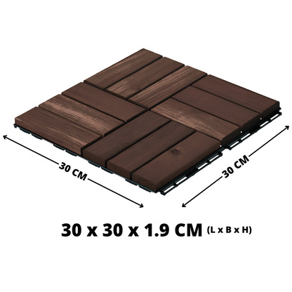 Houten Terrastegels - 12 Latjes - Acaciahout - Donkerbruin - 10 Stuks - 0,90 m²