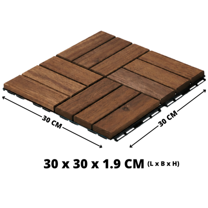 Houten Terrastegels - 12 Latjes - Acaciahout - Donkerbruin - 10 Stuks - 0,90 m²