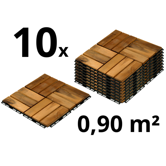 Houten Terrastegels - 12 Latjes - Acaciahout - Bruin - 10 Stuks - 0,90 m²