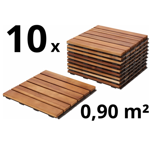 Houten Terrastegels - 6 Latjes - Acaciahout - Bruin - 10 Stuks - 0,90 m²