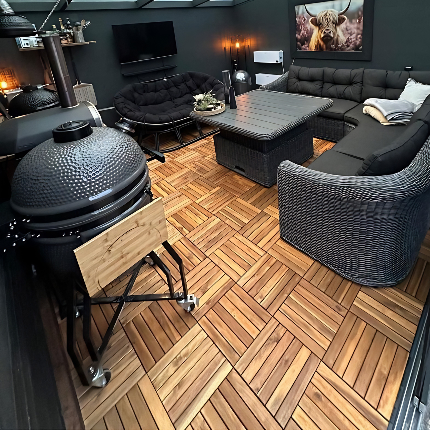 Houten Terrastegels - 6 Latjes - Acaciahout - Bruin - 10 Stuks - 0,90 m²