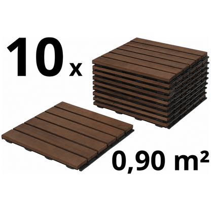 Houten Terrastegels - 6 Latjes - Acaciahout - Donkerbruin - 10 Stuks - 0,90 m²