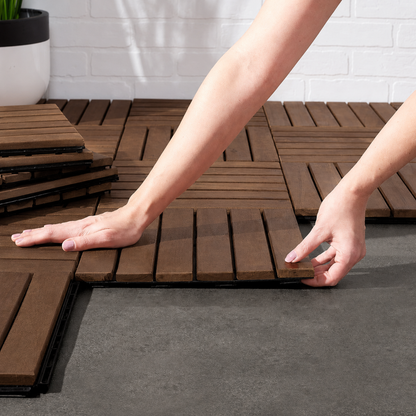 Houten Terrastegels - 6 Latjes - Acaciahout - Donkerbruin - 10 Stuks - 0,90 m²