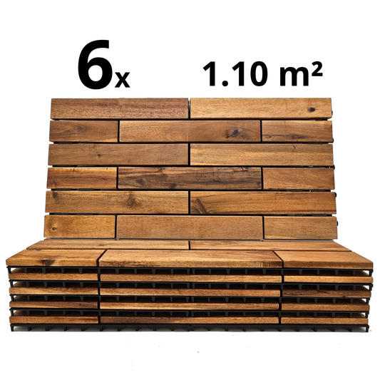 Houten Terrastegels - 15 Latjes - Acaciahout - Bruin - 6 Stuks - 1.10 m²