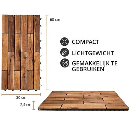 Houten Terrastegels - 15 Latjes - Acaciahout - Bruin - 6 Stuks - 1.10 m²