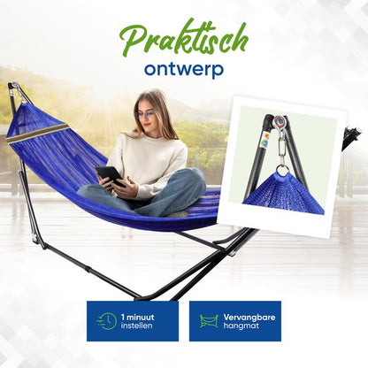 Hangmat met Standaard Opvouwbaar - Blauw (200 kg) - Incl. Draagtas
