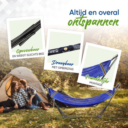 Hangmat met Standaard Opvouwbaar - Bruin (200 kg) - Incl. Draagtas