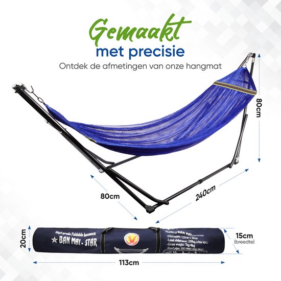 Hangmat met Standaard Opvouwbaar - Rood (200 kg) - Incl. Draagtas