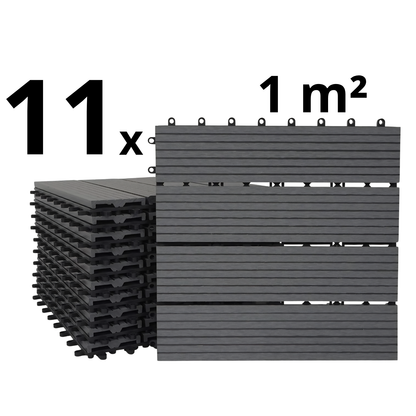 WPC Terrastegels - 4 Latjes - Grijs - 11 Stuks - 1 m²