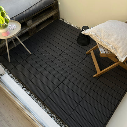 WPC Terrastegels - 4 Latjes - Zwart - 11 Stuks - 1 m²