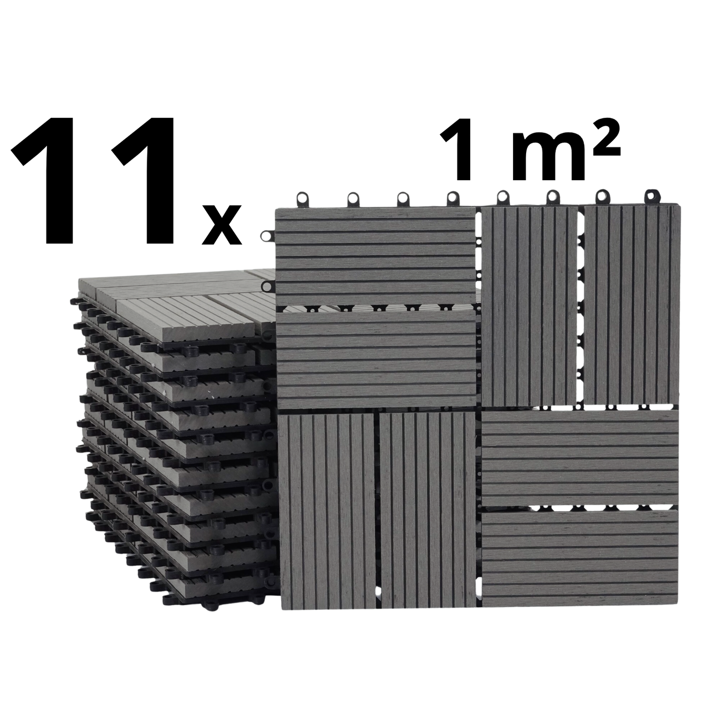 WPC Terrastegels - 8 Latjes - Grijs - 11 Stuks - 1 m²