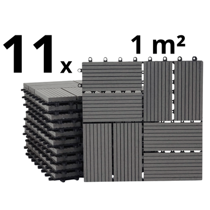 WPC Terrastegels - 8 Latjes - Grijs - 11 Stuks - 1 m²