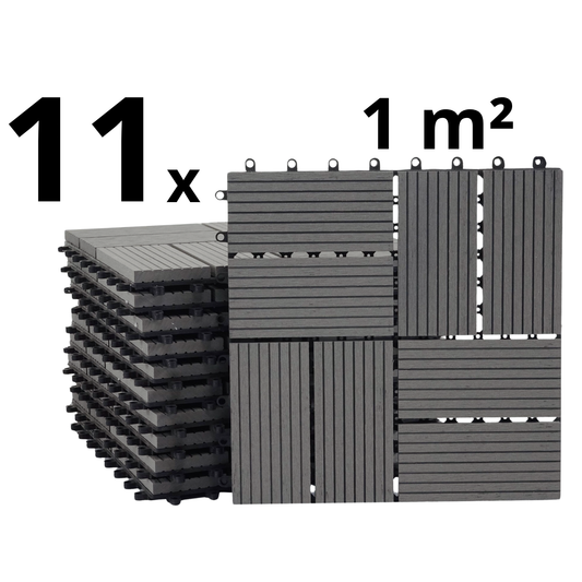 WPC Terrastegels - 8 Latjes - Grijs - 11 Stuks - 1 m²