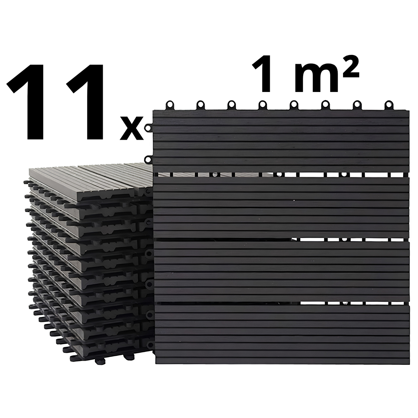 WPC Terrastegels - 4 Latjes - Zwart - 11 Stuks - 1 m²