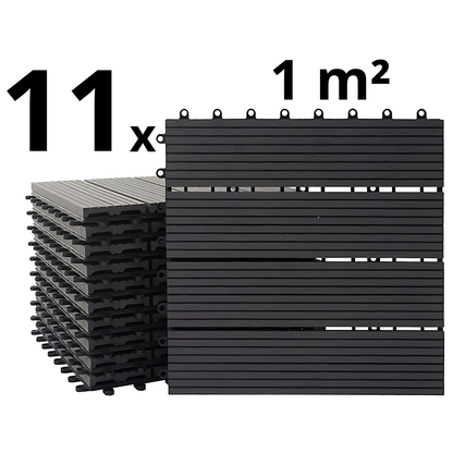 WPC Terrastegels - 4 Latjes - Zwart - 11 Stuks - 1 m²
