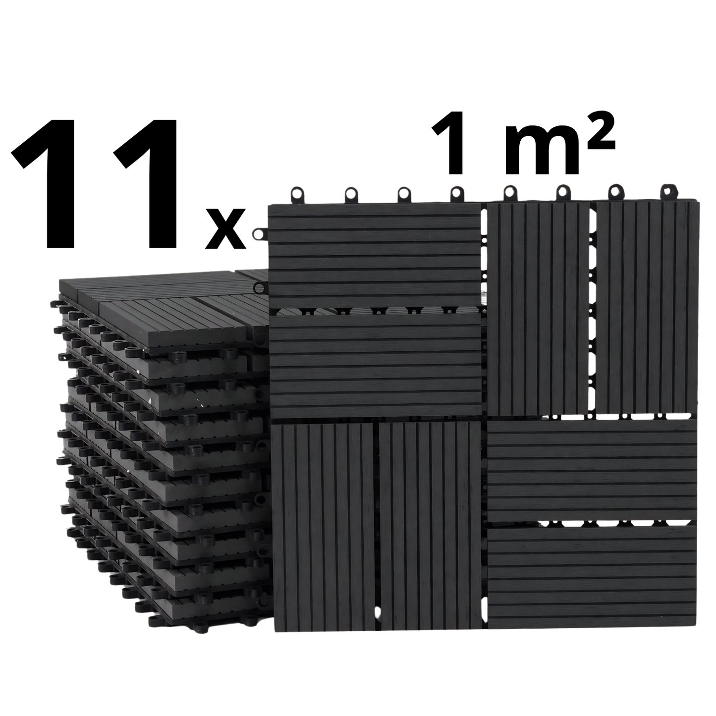 WPC Terrastegels - 8 Latjes - Zwart - 11 Stuks - 1 m²