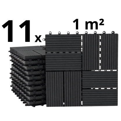WPC Terrastegels - 8 Latjes - Zwart - 11 Stuks - 1 m²