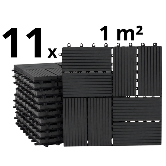 WPC Terrastegels - 8 Latjes - Zwart - 11 Stuks - 1 m²