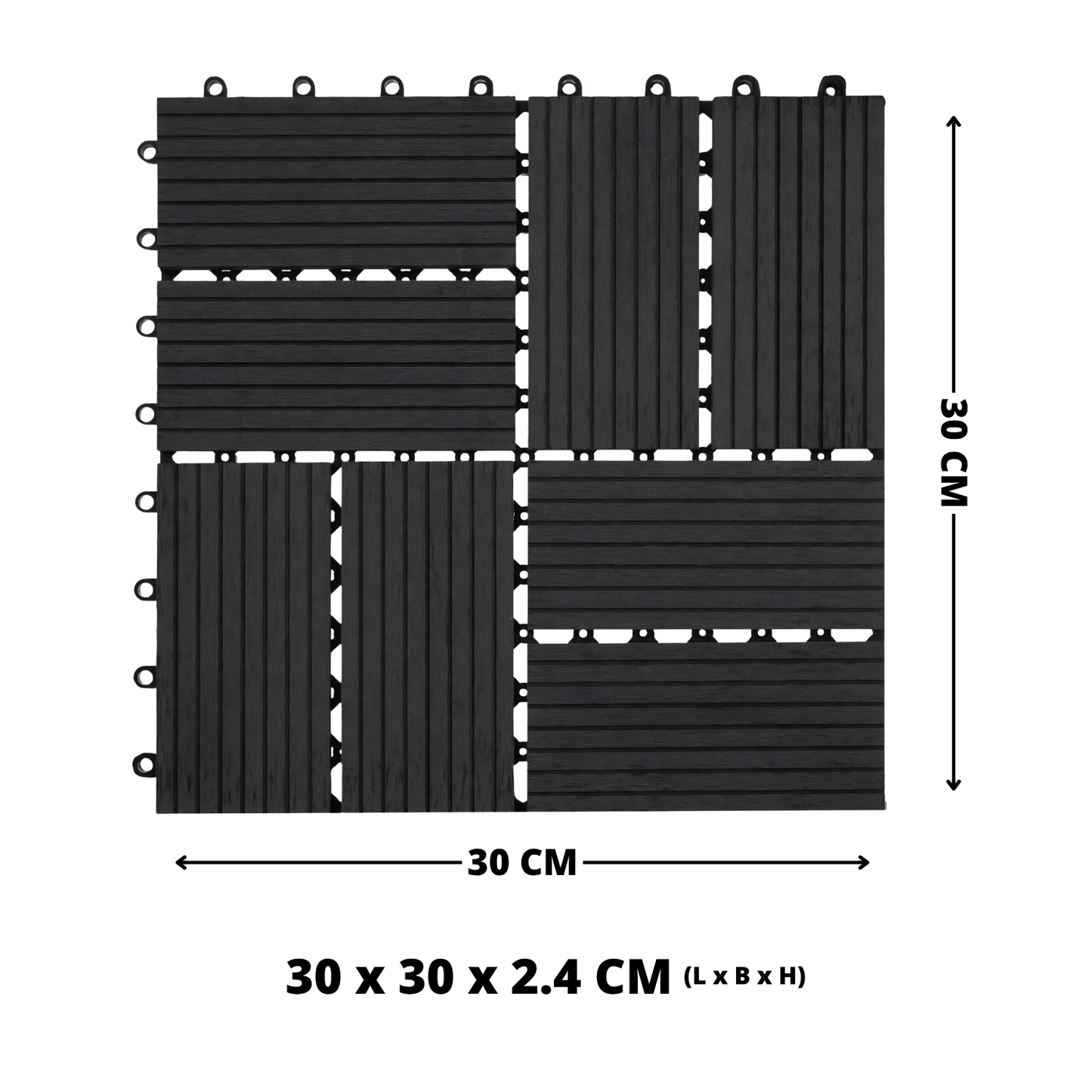 WPC Terrastegels - 8 Latjes - Zwart - 11 Stuks - 1 m²