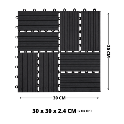 WPC Terrastegels - 8 Latjes - Zwart - 11 Stuks - 1 m²